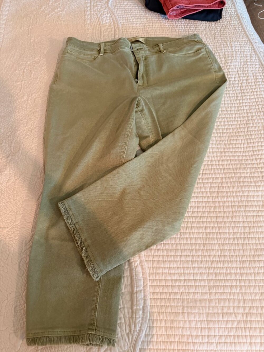 J Jill Petite Cropped Olive Green Straight-Leg Jeans